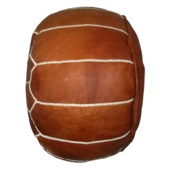 round Moroccan Leather Pouf brown
