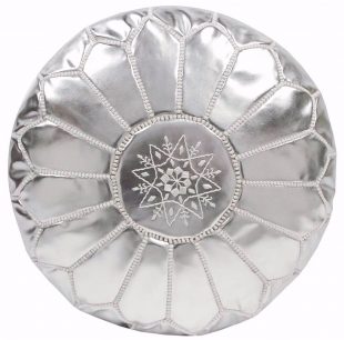 moroccan leather pouf silver