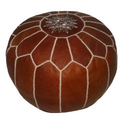 Moroccan Brown Leather Pouf Ottoman