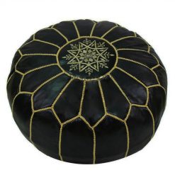 Moroccan Leather Pouf, Blue