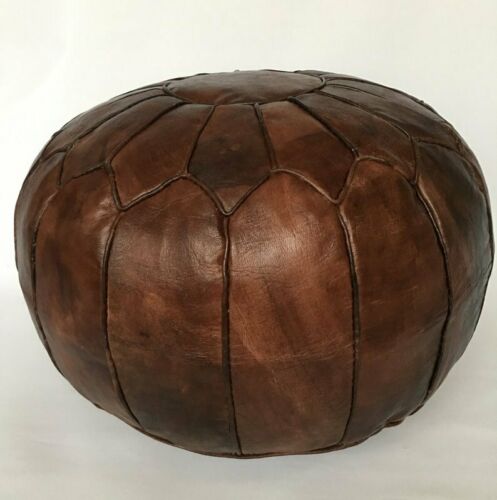 Moroccan Leather Pouf, Dark Brown Moroccan Leather Pouf, Dark Brown