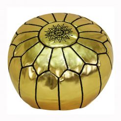 Moroccan Leather Pouf, Gold