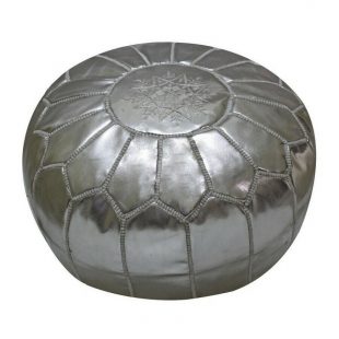 Moroccan Leather Pouf, Gold