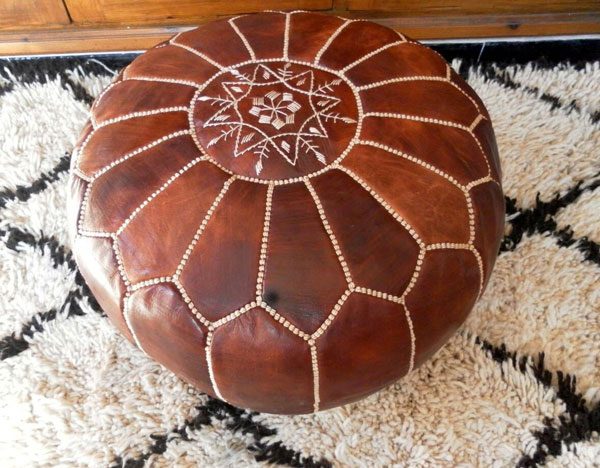 Moroccan-leather-pouf-brown pouf leather brown