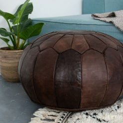 Dark brow leather pouf