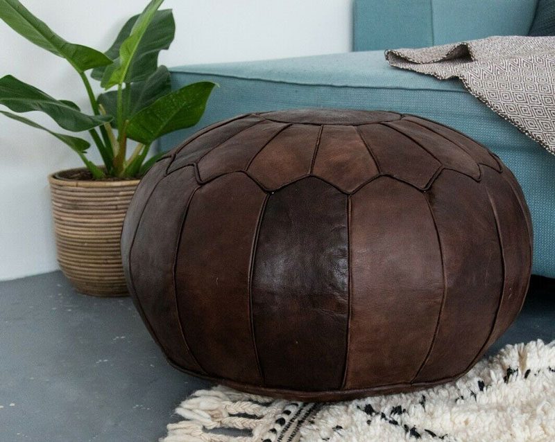 brown-dark-pouf Dark brow leather pouf