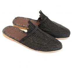 raffia mules black