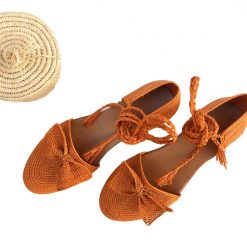 women flat raffia shoes