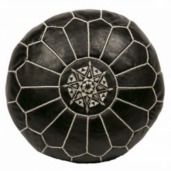 Moroccan Leather Pouf, black